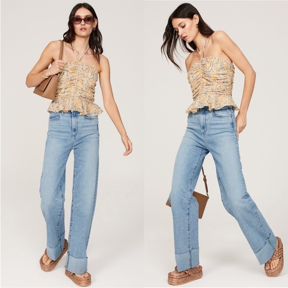 JOES JEANS 90s High Rise Wide Leg Cuffed Raw Hem Stretch Denim Mia Jeans‎ 25